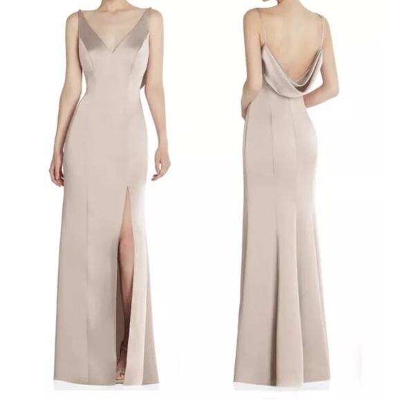 After Six NWT Draped Cowl Back Princess Lined Dress Front Slit in‎ Camo Size 6 - Picture 1 of 9